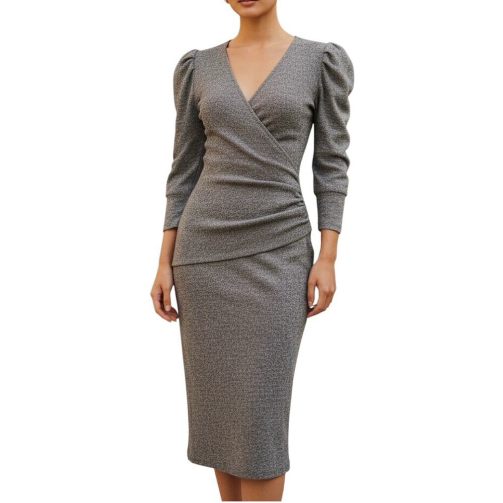 Vintage 70s Frederick’s of Hollywood Wrap Dress Gray Sz XS